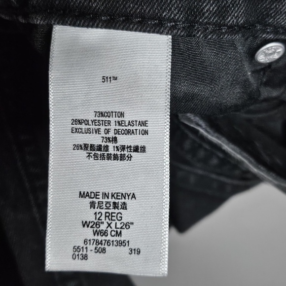 Boys Levis 511 Slim Straight Black Jeans Waist Adjusters Pockets Sz 12 Reg 26x26 - Picture 7 of 9